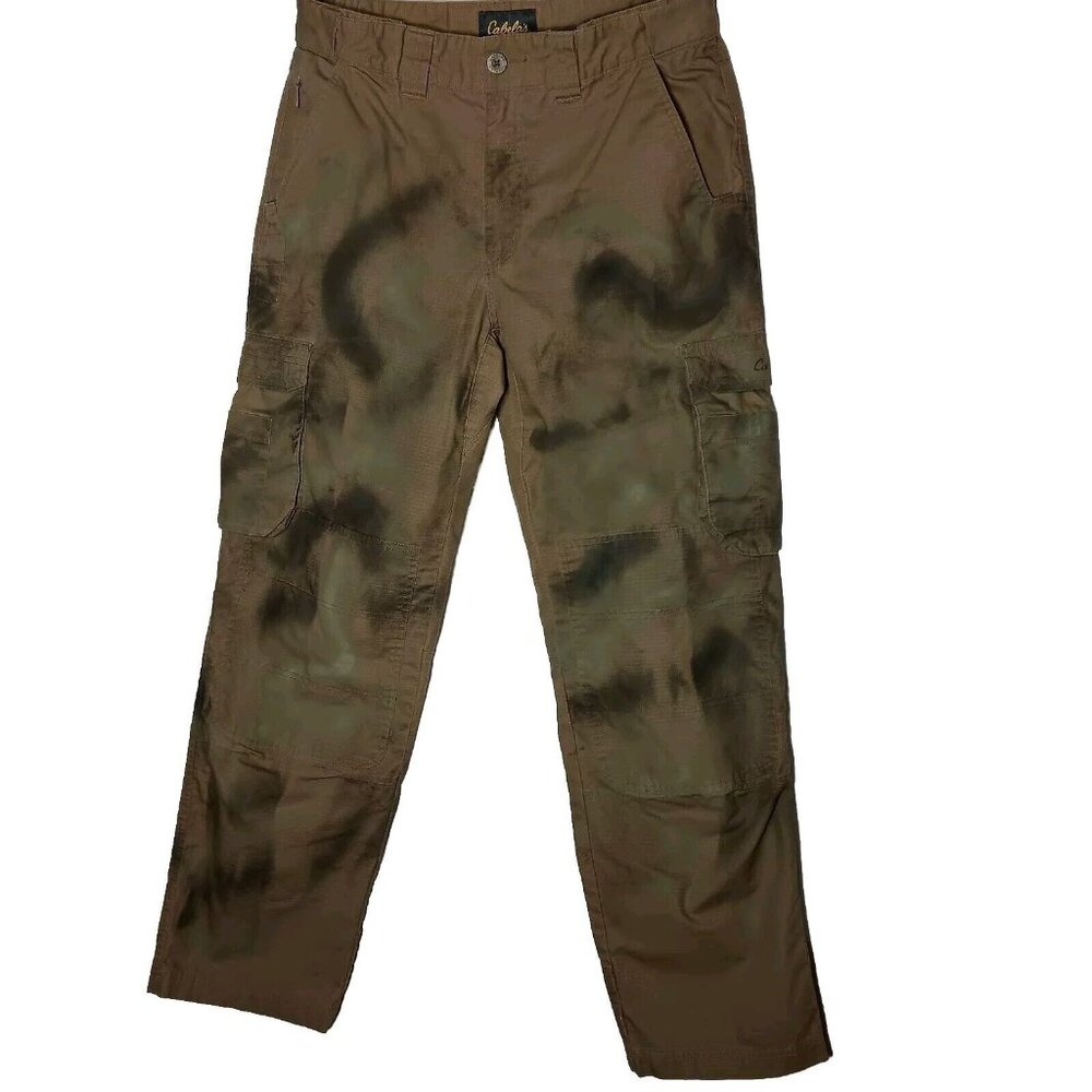Cabelas Cargo Pants Mens 34x31 Rip Stop Spraypainted Camo Hunting Field Outdoors
